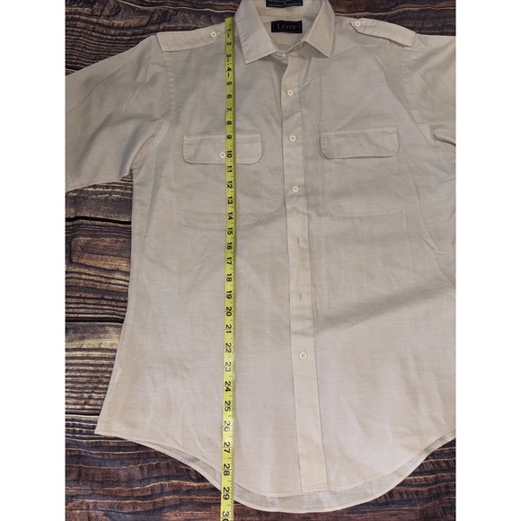 Levis Shirt Mens M Beige Solid Button Up Vintage Cotton Work Wear Logo 90s - Picture 4 of 5